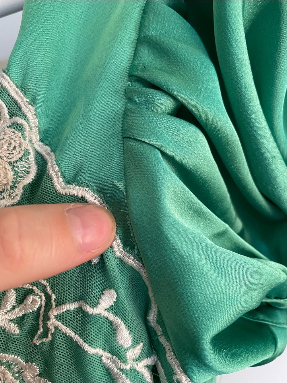 Free People Cooper Maxi Dress Green Lace Satin Embroidery Womens V Neck Size 6 - Picture 7 of 15